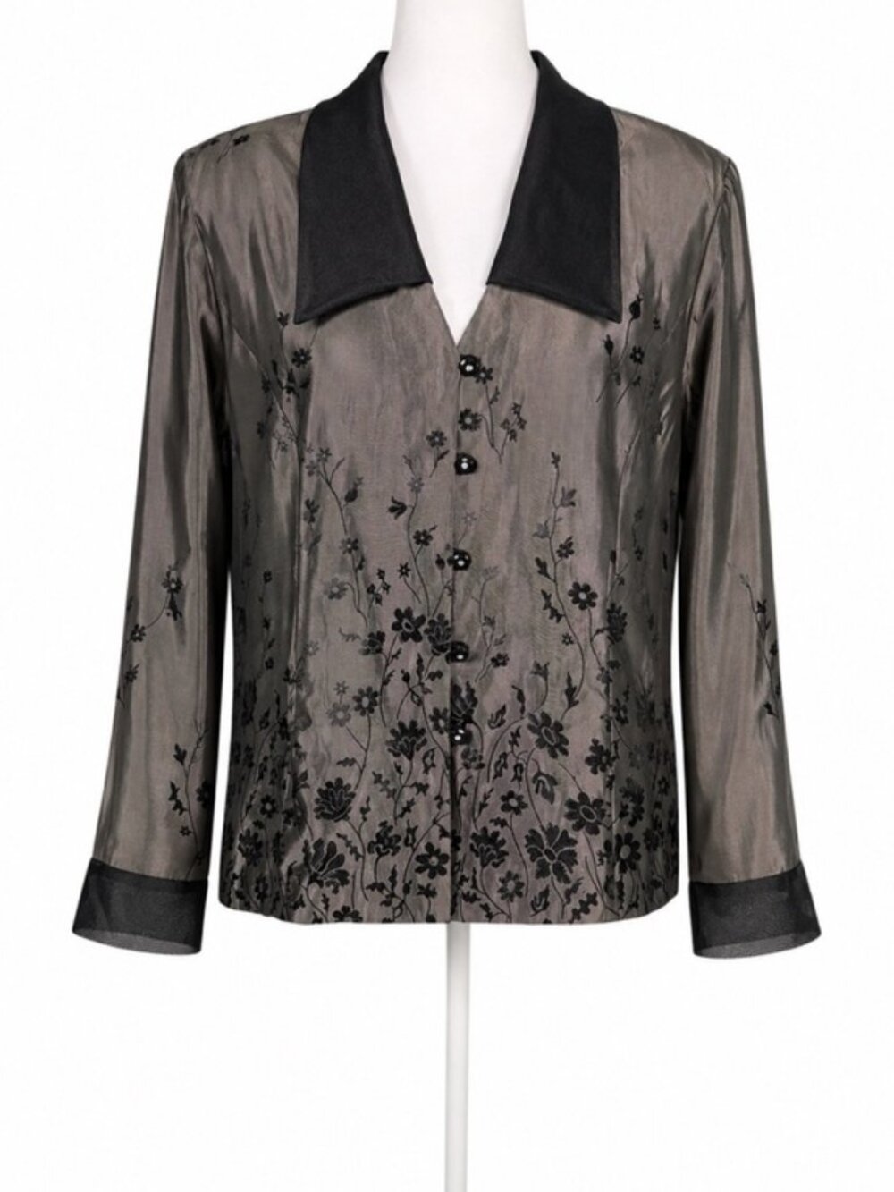 Vintage Patra Pewter Organza Floral Embroidered Blouse Size 16 Made USA - Picture 2 of 10